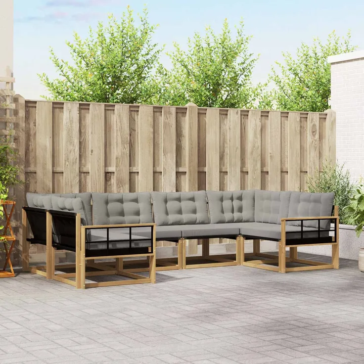 vidaXL Outdoor-Sofagarnitur 6 stk. 6-Sitzer Weiß und Hellgrau 3389025