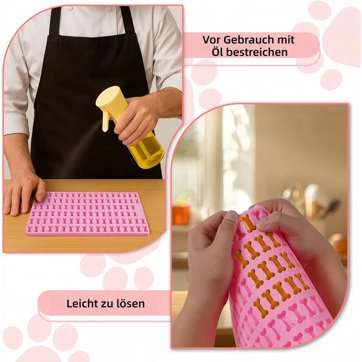 FOUORTUNATE-BEE Silikonform 3-teiliges Silikon-Backmatten-Set mit Teigschaber, (3-tlg), Backmatten für Hundesnacks, DIY-Kekse & Schokolade – Bild 3