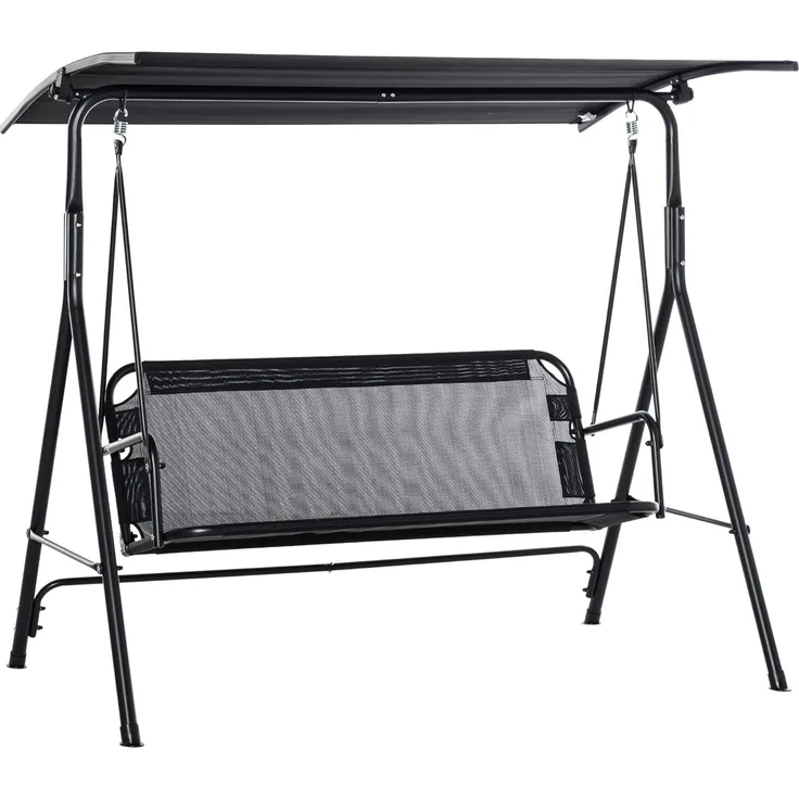 Outsunny Hollywoodschaukel Gartenschaukel mit verstellbarem Sonnendach, UV-Schutz, 2-Sitzer, Verstellbares Dach, Schaukel, 1 tlg, Schaukelbank, für Garten, Balkon, Schwarz
