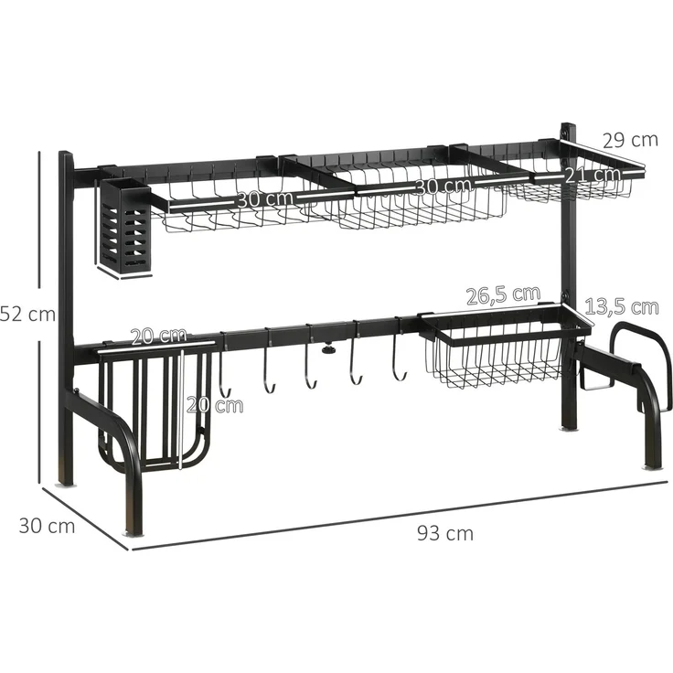 JARDJ Abtropfgestell, längenverstellbar 51-93 cm, viele Elemente, flexible Anordnung, 93 x 30 x 52cm, schwarz – Bild 5