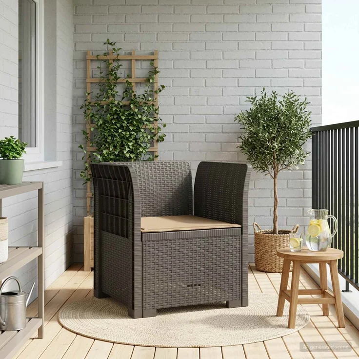 vidaXL 1-Sitzer Sessel mit Kissen Rattan-Look PP Hellgrau 8011866 – Bild 1