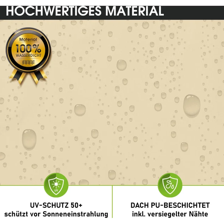 BRAST 'Infinity' Pavillon inkl. Moskitonetz und LED-Beleuchtung, wasserdicht, stabil, UV-Schutz, Aluminium, Beige, 4x4 m, mit Beleuchtung – Bild 3