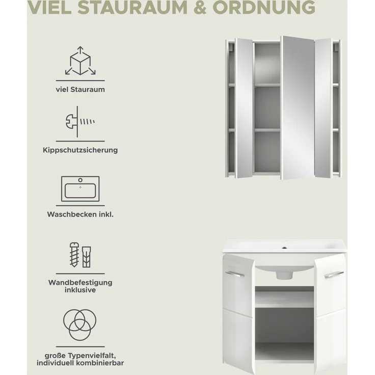 Badkombination (B/H/T: 60x185x46 cm) in weiß hochglanz tiefzieh – Bild 10