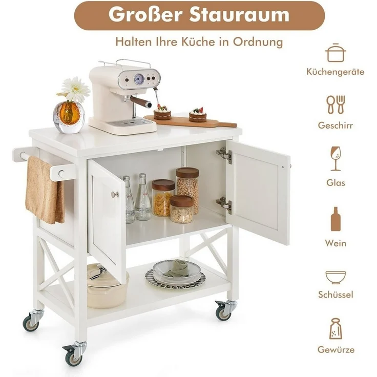 COSTWAY Küchenwagen, mit Handtuchhalter & Gewürzregal, 100x38x87cm rollbar – Bild 3