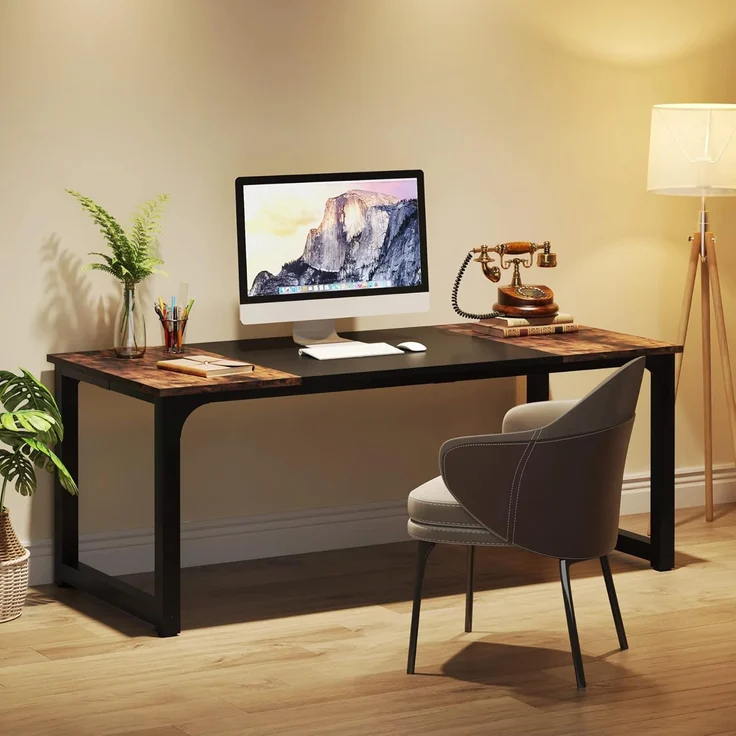 LITTLE TREE 63-Zoll-Großschreibtisch für Führungskräfte, einfacher Computerarbeitsplatz mit 31,5-Zoll-Extrabreit-Arbeitsplatte für das Homeoffice – Bild 2