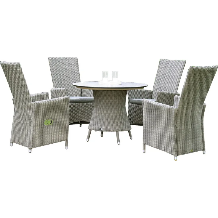 Sonnenpartner 5-teilige Sitzgruppe Solares & Base-Polyrattan Ø 100 cm Polyrattan stone-grey HPL Gart