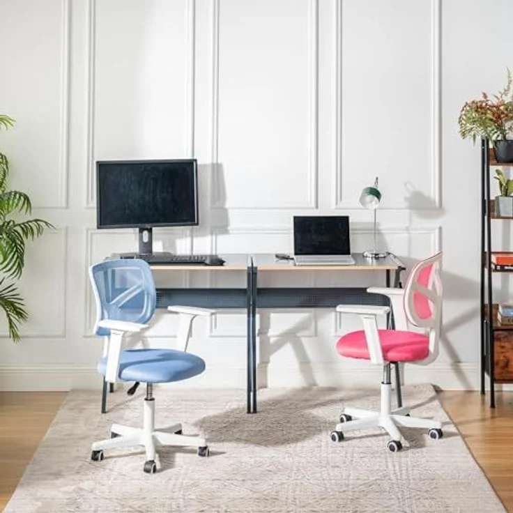 FurnitureR Kinder-Schreibtischstuhl mit Armlehnen, Höhenverstellbar 38.5–50.5cm, Atmungsaktive Netzlehne, 360° Drehbar, 5 Rollen – Ergonomischer Lernstuhl für Kinderzimmer & Schule, Blau – Bild 4