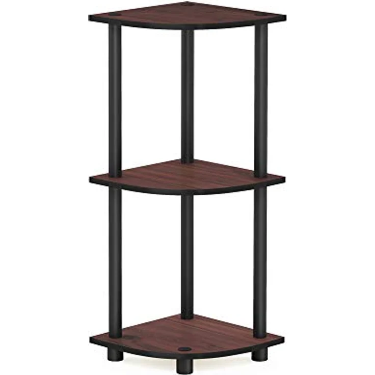 Furinno kompaktes Eck-Mehrzweck-Regal mit 3 Ebenen, Dunkle Kirsche/Schwarz, 29. 46x29. 46x75. 18 cm – Bild 7