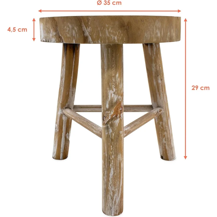 Spetebo Blumenhocker Holz mit 3 Beinen white washed - Ø 35 cm (Stück, 1 St, 1), Massivholz – Bild 2
