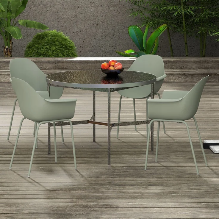 MELAYR, Gartenstuhl 4er-Set, mit Rückenlehne/Armlehnen, wetterfest, bis 120 kg, Kunststoff/Metall, Grün, 59 x 55 x 84 cm – Bild 3