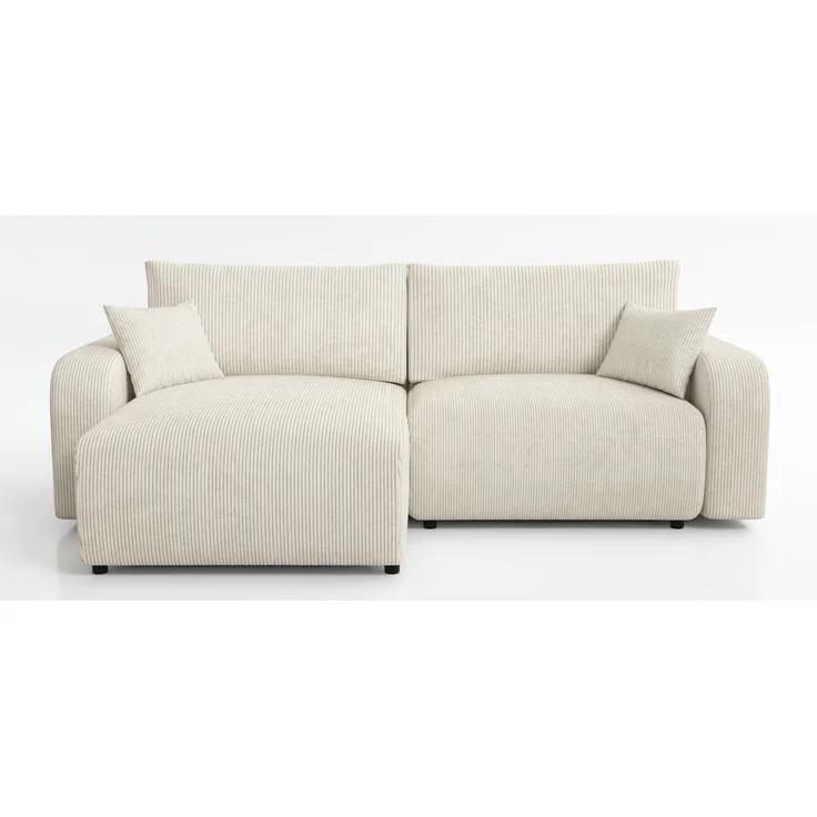 Wohnero24 Habana Mini Ecksofa 248x153 cm mit Schlaffunktion 204x133 cm – Eckcouch mit Bettkasten – Cord Creme Sofa L-Form – Wohnlandschaft Klein – Universal Montierbar – Bild 4