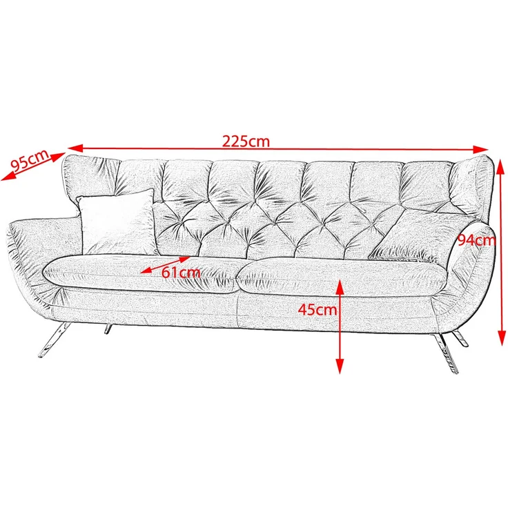 KAWOLA Sofa CHARME 3-Sitzer Velvet oliv 94 x 95 x 225 cm – Bild 7