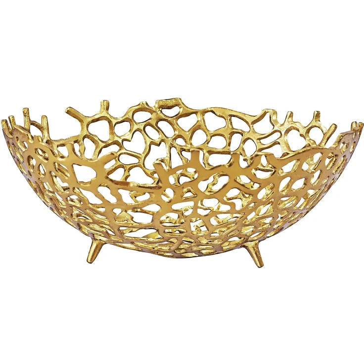 FINEBUY Obstschale FB77651 Früchtekorb Aluminium Gold 46cm Dekoschale Obstkorb Metall, Aluminium, (Schöne Früchteschale in schicker Korallenoptik), Drei kleine Standbeine für sicheren Halt – Bild 6