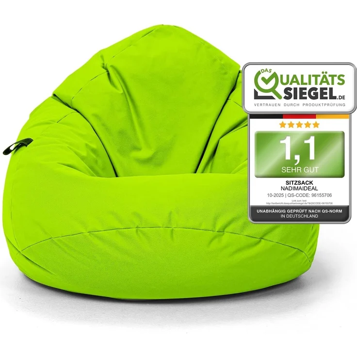 Nadimaideal Sitzsack Tropfenform Kastanie | Bodenkissen für Kinder & Erwachsene | Indoor & Outdoor | Gaming Sitzsack - Sitzkissen - Beanbag | Füllung EPS Perlen (Kiwi, XXL-Durchmesser 88 cm) – Bild 1