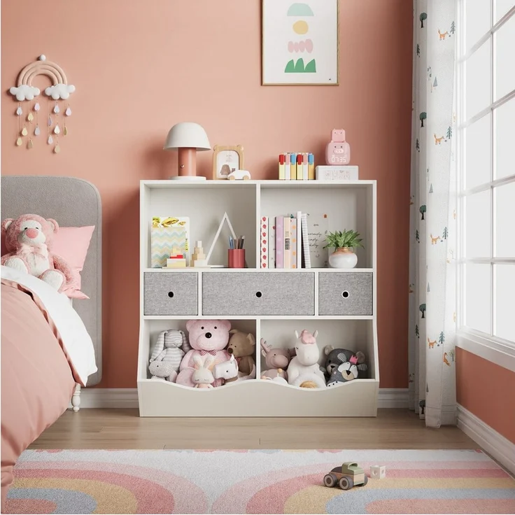 GarveeMore Kinderregal Bücherregal Kinder Spielzeugregal mit 3 Schubladen 93x30x93cm – Bild 2