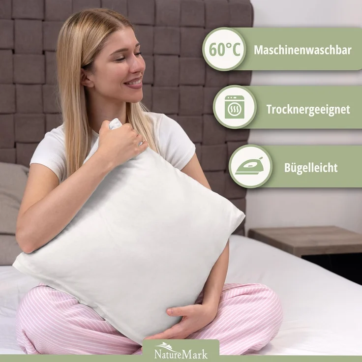 NatureMark 2er Pack Jersey Kissenbezug Kissenhülle Kissenbezüge Seitenschläferkissen Nackenkissen viele Größen und Farben ÖKO-TEX (80x80 cm, Natur/Creme) – Bild 2