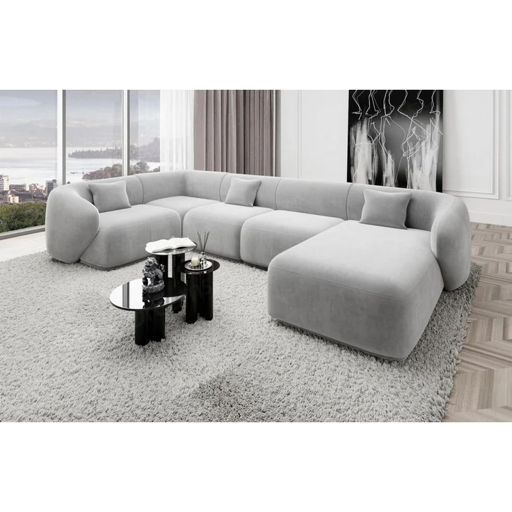 Wohnlandschaft Marbella U-Form - Samtstoff - Hellgrau - Rechts – Bild 2