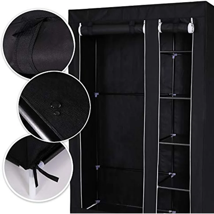 dibea Faltbarer Stoff-Kleiderschrank 175 x 110 x 45 cm, schwarz – Bild 6