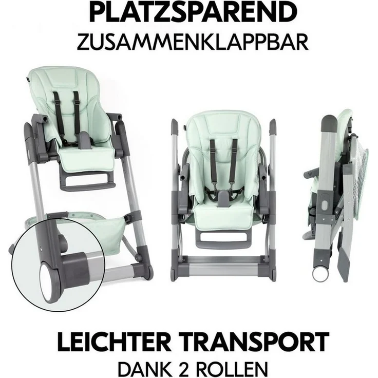 Hauck Hochstuhl Grow Up - Mint, Babystuhl mit Liegefunktion, Tisch, Rollen klappbar & höhenverstellbar – Bild 4
