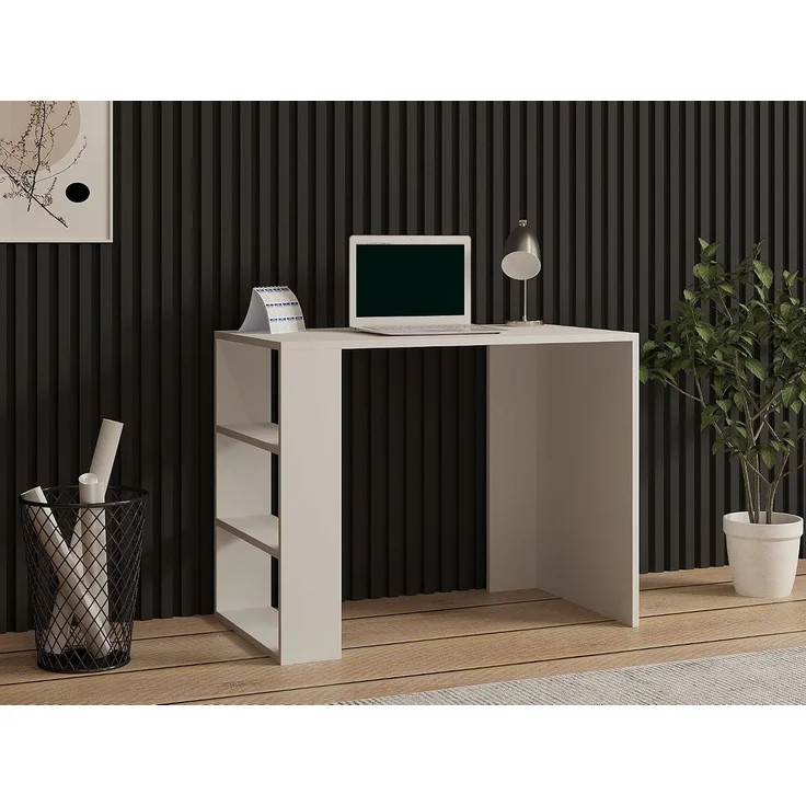 Scandinavian Study Desk, White, 90 x 70 x 50 cm | 100% Melamine Coated Particle Board, 18 mm Thick | Multipurpose with Numerous Shelves & Storage – Bild 2