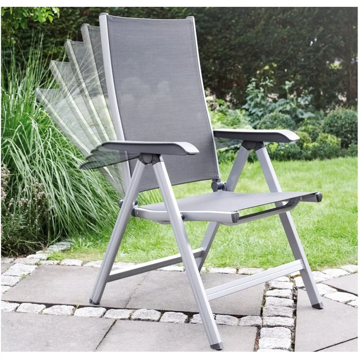 Kettler 'Basic Plus' Klappsessel mit verstellbarer Rückenlehne, Alu / Textilene, Silber – Bild 2