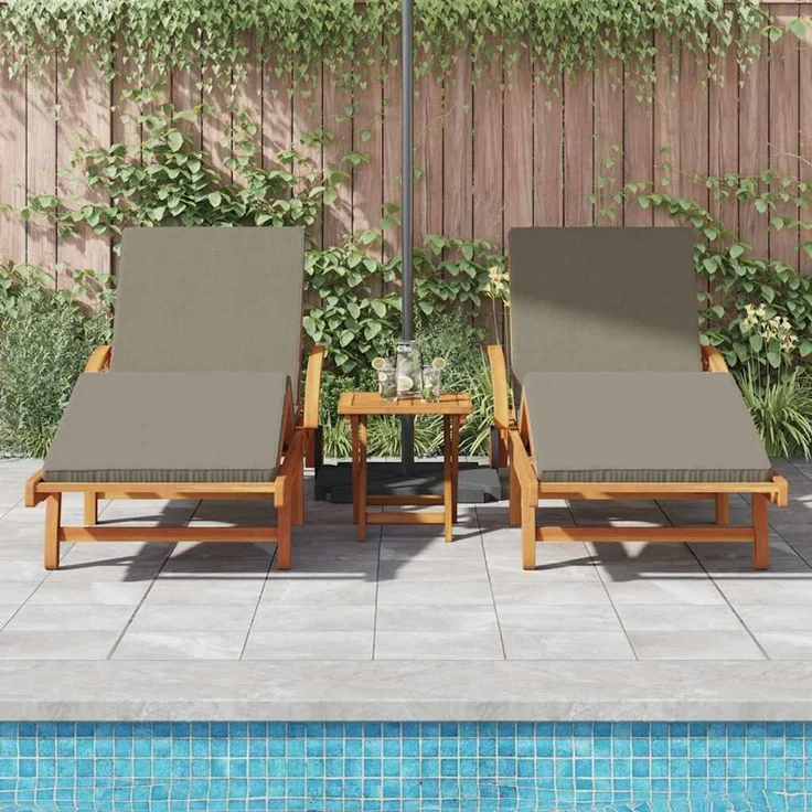 vidaXL Sonnenliege 2 pcs Taupe 200 x 67 x 84cm Massivholz Akazie 3325179 – Bild 2