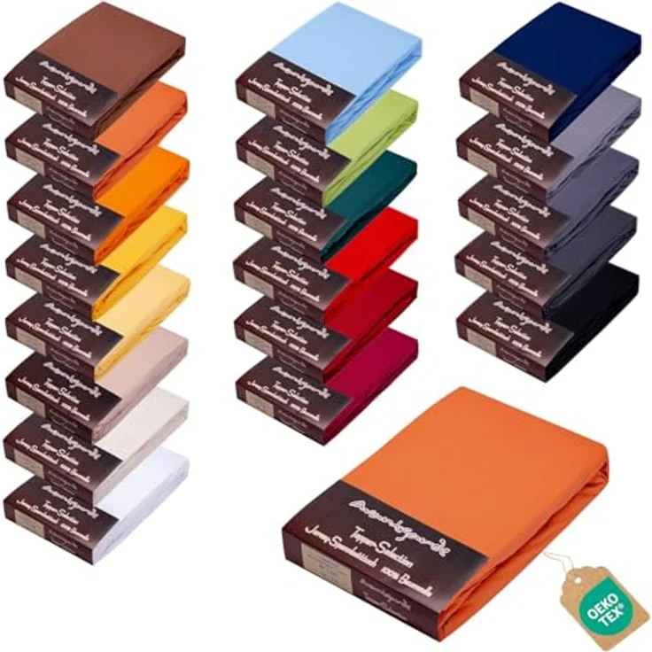 AVANTGARDE Premium Topper - Spannbetttuch - 90x200-100x220 cm - extra niedriger Steg - für Boxspringbett - Topperauflage - Spannbettlaken Jersey Baumwolle (06 Terracotta, Topper 90x200-100x220 cm) – Bild 2