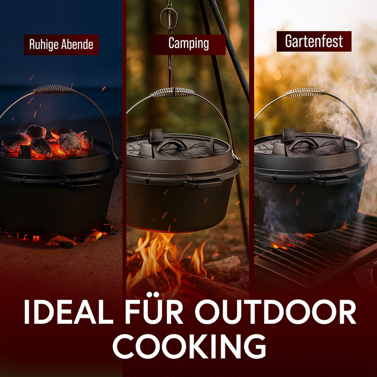 GUSSKÖNIG Dutch Oven Klassisch Topf ohne Füßen 9Liter Set – Bild 5