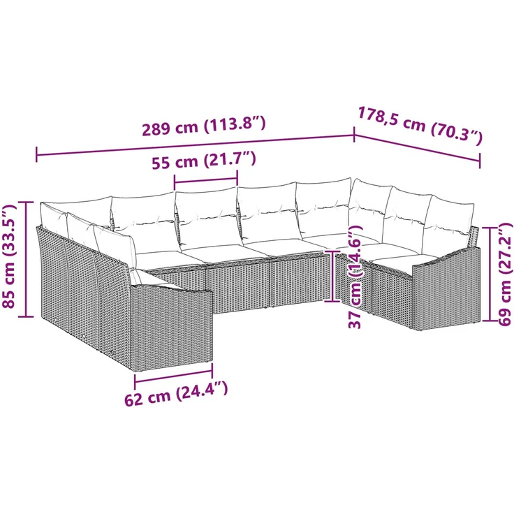 vidaXL Sofa Set 9 stk. Schwarz [Synthetisch]: Poly Rattan 3346886 – Bild 8