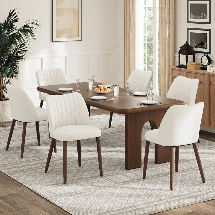 MALOL Esszimmerstühle 6er Set, Polsterstühl mit Rückenlehne, Ergonomisch Gepolsterte Küchenstühle mit vertikaler Rillenlehne, Moderne Esszimmer Stühle für Esstisch Wohnzimmer Café Restaurant, Beige