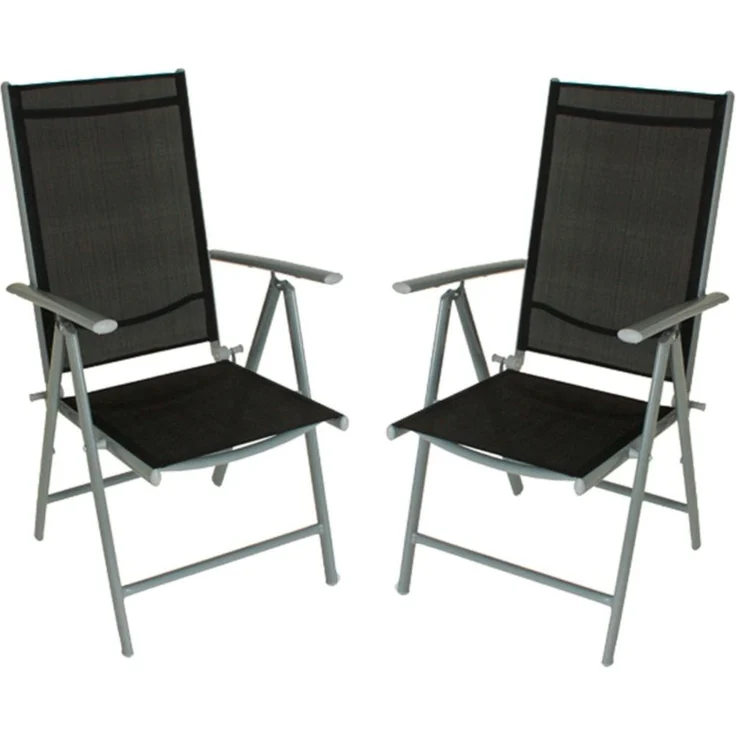Gartenstuhl 2er Set TARA 7-fach verstellbar - Kunststoff, Schwarz | Hochlehner Wetterfest Gartenstühle Outdoor Essstühle – Bild 1