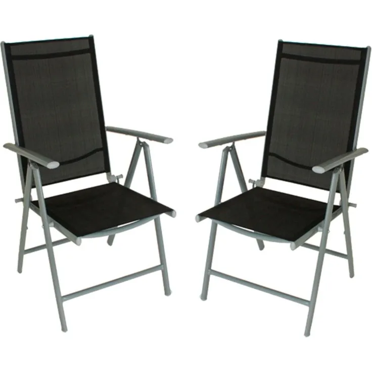 Gartenstuhl 2er Set TARA 7-fach verstellbar - Kunststoff, Schwarz | Hochlehner Wetterfest Gartenstühle Outdoor Essstühle