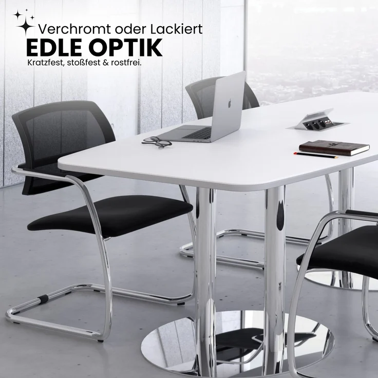 bümö Konferenztisch oval 520x130 cm großer Besprechungstisch in Ahorn, Besprechungstisch mit Säulen in silber, Meetingtisch für 18 Personen, XXL-Tisch für Besprechungsraum & Meeting, KT52S-3-S – Bild 2