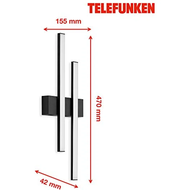 TELEFUNKEN LED Außenwandleuchte 2-flammig, 8 Watt, 960 Lumen, 4.000 Kelvin, IP44, Schwarz, 470x155x42mm – Bild 5
