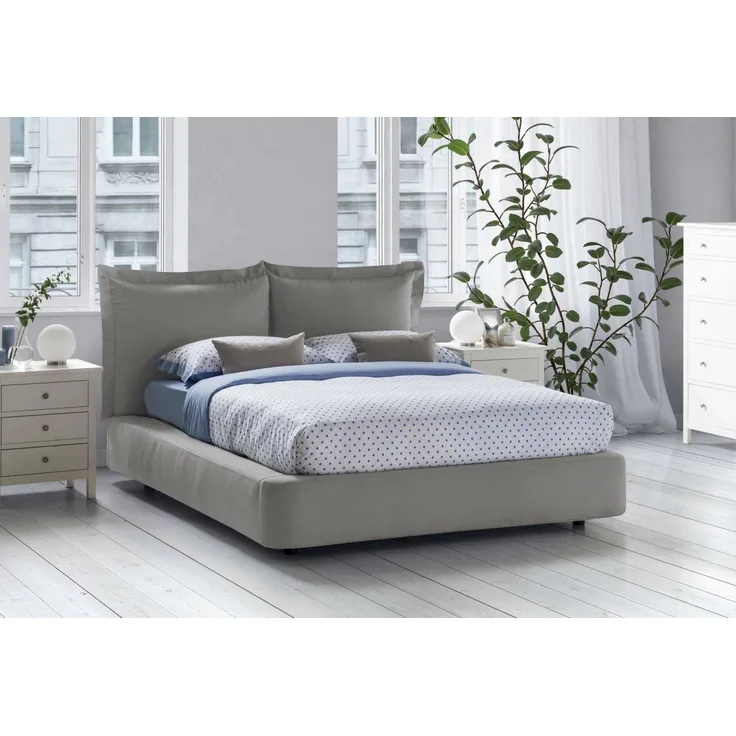 Talamo Italia - Cornelia Doppelbett, Bettkasten mit Stoffbezug, 100 % Made in Italy, Öffnung vorne, geeignet für Matratzen 160x190 cm, Grau