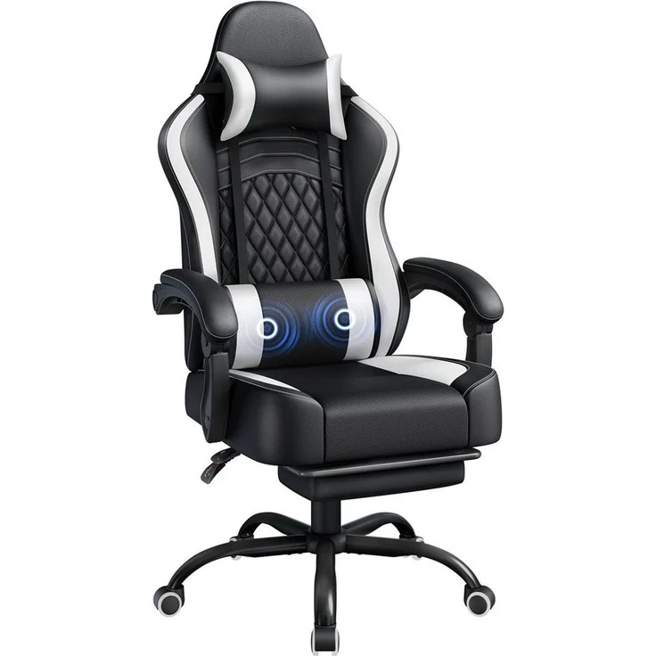 Yaheetech Gaming-Stuhl mit Massagefunktion & Kopfstütze & Fußstütze Ergonomischer PC-Stuhl, höhenverstellbarer Drehstuhl Computerstuhl Verstellbare Rückenlehne – Bild 5