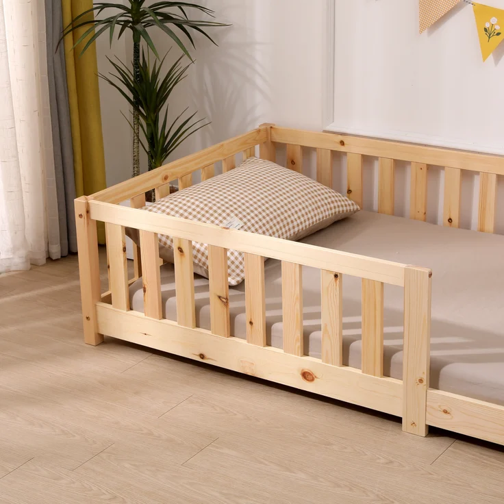 ecoMI Kinderbett mit Rausfallschutz und Lattenrost, Kiefernholz natur, 80x160 cm – Bild 4