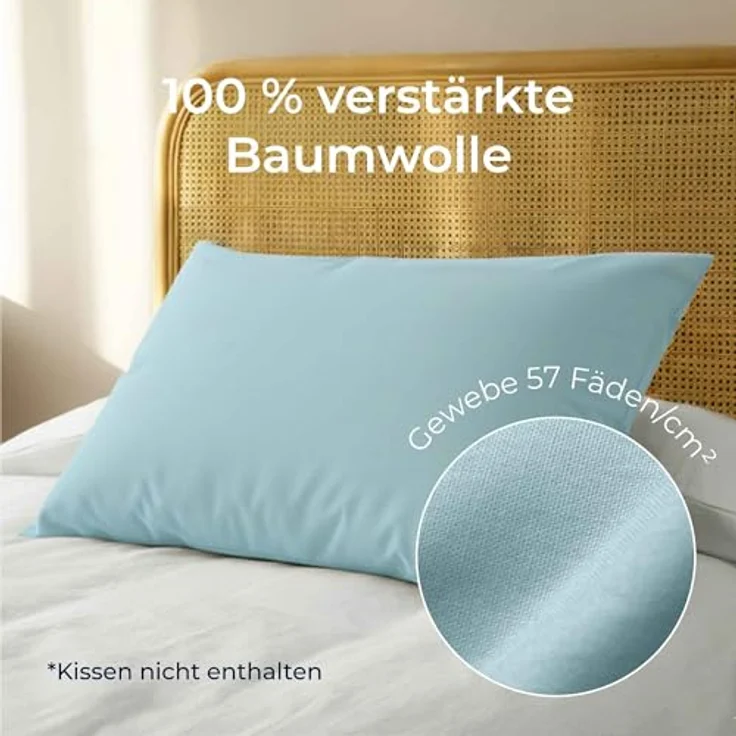 Dreamzie Kissenbezug 50x70 Renforcé Baumwolle (2er-Set) - Hellblau - Dicht gewebt mit 57 Fäden/cm² - Kissenbezug 70x50 cm - Oeko Tex Zertifiziert – Bild 4