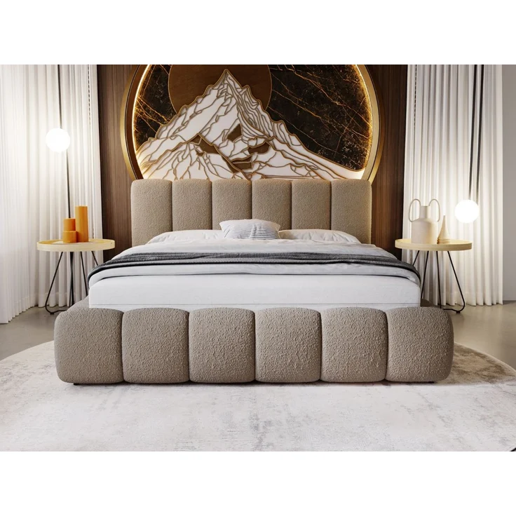GRAINGOLD Cloud Bett 160x200, Polsterbett mit Bettkasten, Bouclé-Stoff, mit Kopfteil, Braun – Bild 3