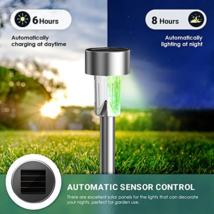 GIGALUMI Solarlampen für außen, Solarleuchten für Garten, 12 Stück, wasserdichte Solar Gartenleuchten für außen Garten, Balkon, Terrasse, Festtage, Wege (6 Farben) – Bild 4