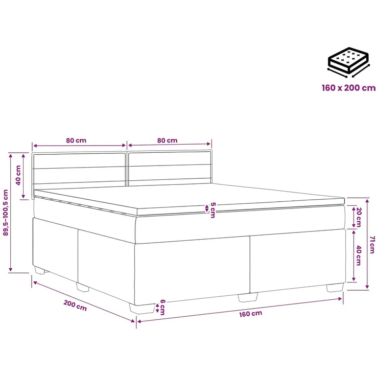 vidaXL Boxspringbett mit Matratze Creme 160 x 200 cm Stoff 3450514 – Bild 11