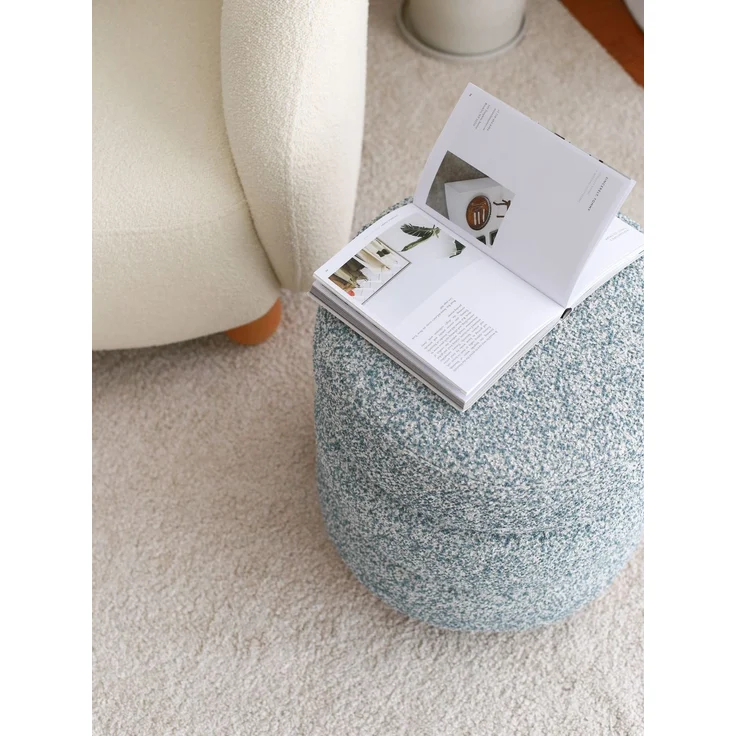 Stylish Pouffe with Wooden Frame, Teddy Fabric, 42 x 44 x 42 cm | Blue & Grey | Soft 24 DNS Feather Cushion | Perfect for Modern Living Spaces – Bild 3