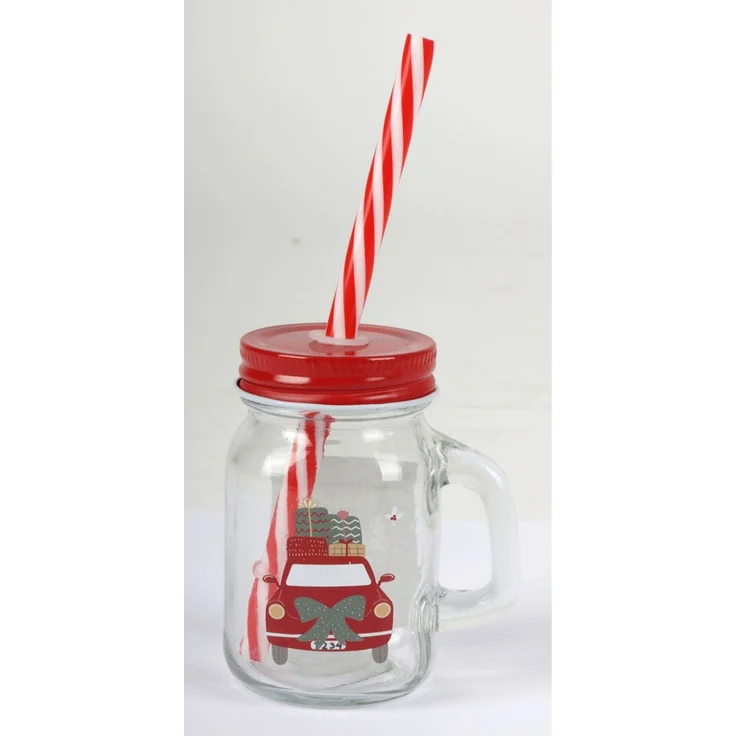 Mini-Henkelglas 110 ml mit Deckel und Trinkhalm | Verschiedene Designs | Partyglas für Getränke, Desserts & Dekoration – Bild 3