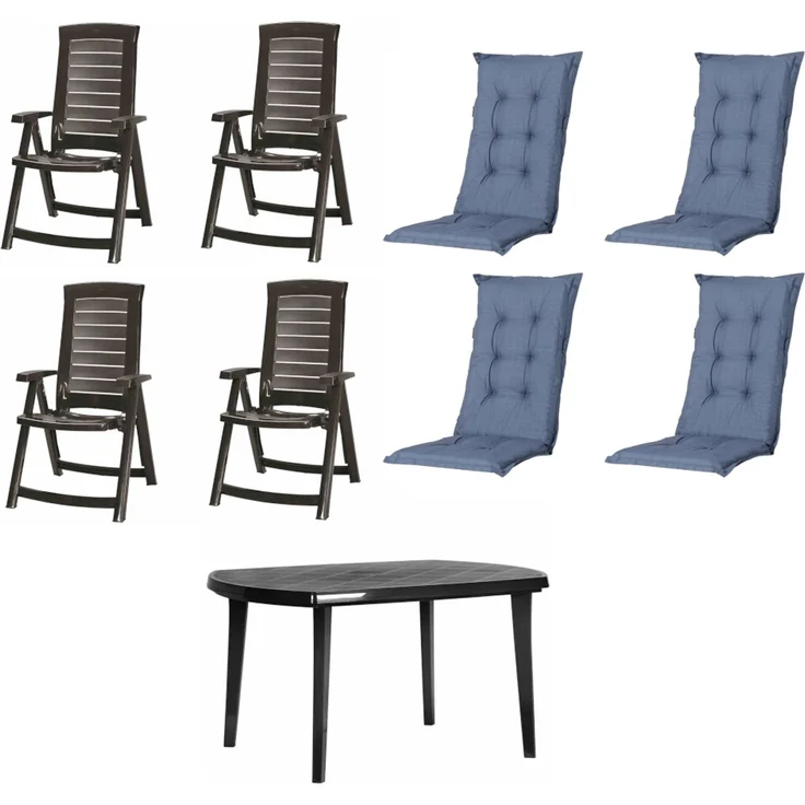 SET Aruba 4 x Klappsessel graphit, 1 x Tisch graphit, 4 x Auflage kobalt – Bild 2