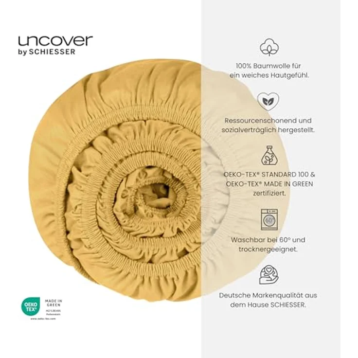 Uncover by Schiesser Spannbettlaken New Jersey - Edeljersey - 150 x 200 cm - Senf – Bild 3