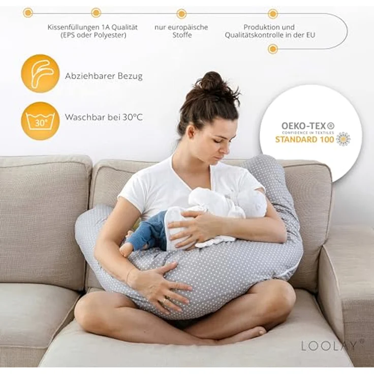 Loolay Stillkissen 100% MINKY Schwangerschaftskissen Seitenschläferkissen Schlafkissen, Medium-WEICH Füllung + 100% Polar Flece Stillkissenbezug (hochwertiger MINKY Stoff 350 g/m2), PREMIUM GESCHENK Stillkissen 170 o. 190 cm + abnehmbar MINKY Bezug, LO... – Bild 4