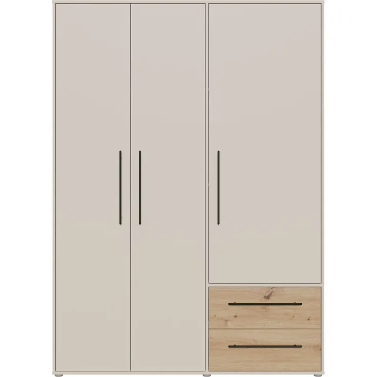 Drehtürenschrank >MOKKARIS< 2 Schübe, Sandfarben/ Artisan Eiche Dekor - 144,4x200,1x58,8cm (BxHxT)
