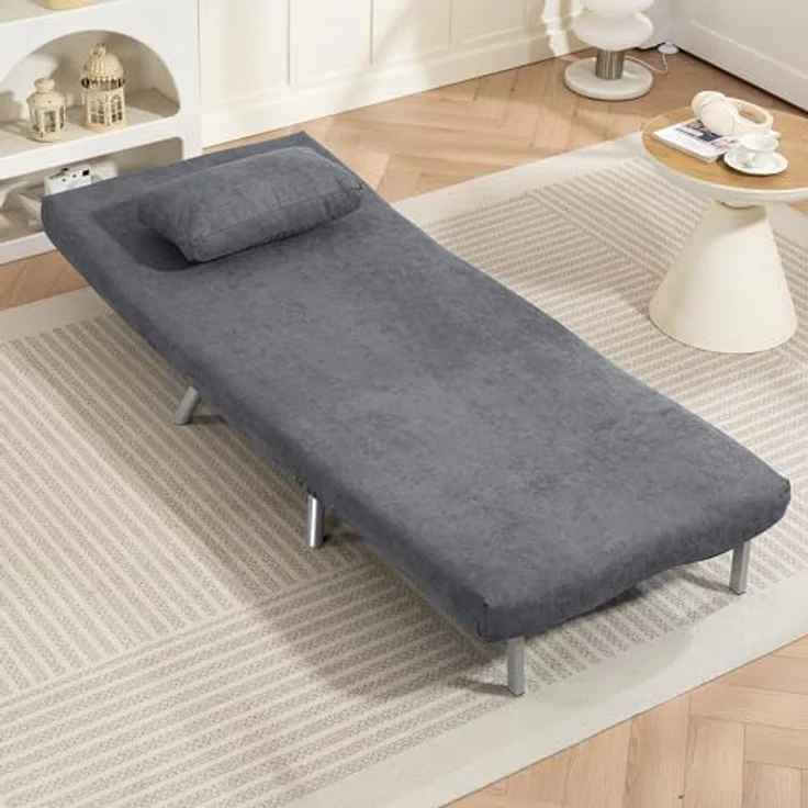 HOMCOM Schlafsofa mit verstellbarer Rückenlehne, abnehmbar Kissen, Samtoptik, 3-in-1 Schlafsessel 1 Teile, bis 120 kg, für Wohnzimmer, Schlafzimmer Dunkelgrau – Bild 9
