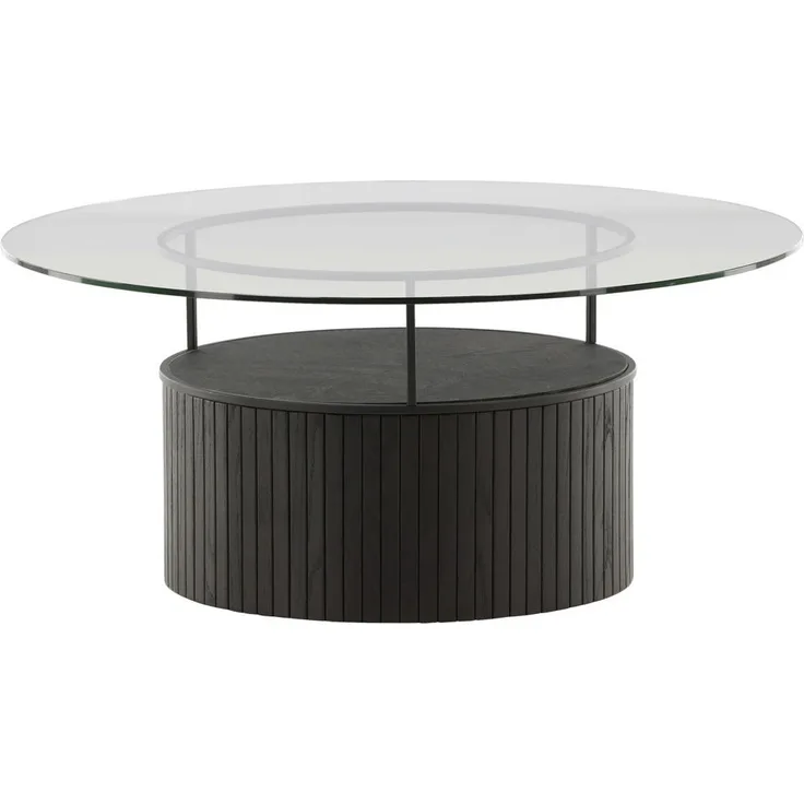 Livetastic Couchtisch rund, Klar/Schwarz, aus teilmassivem Eschenholz und Glas, 90x40x90 cm, einfacher Aufbau