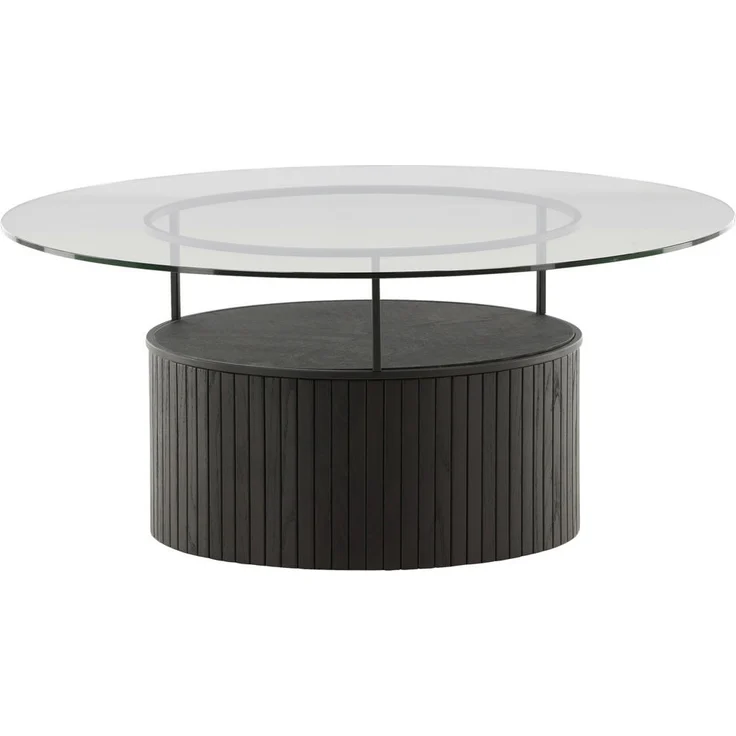 Livetastic Couchtisch rund, Klar/Schwarz, aus teilmassivem Eschenholz und Glas, 90x40x90 cm, einfacher Aufbau